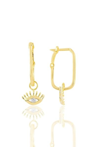 Gümüş altın yaldızlı  göz gümüş göçmen küpe SGTL10673GOLD