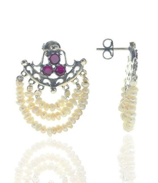 Özel tasarım inci ve kök yakut taşlı küpe SGTL8360