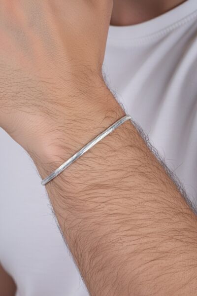 925 ayar Gümüş balık sırtı ezme italyan model erkek zincir bileklik SGTL13114RODAJ