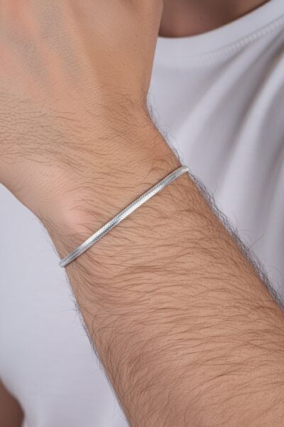 925 ayar Gümüş balık sırtı ezme italyan model erkek zincir bileklik SGTL13114RODAJ