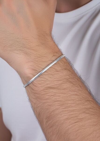 925 ayar Gümüş balık sırtı ezme italyan model erkek zincir bileklik SGTL13114RODAJ