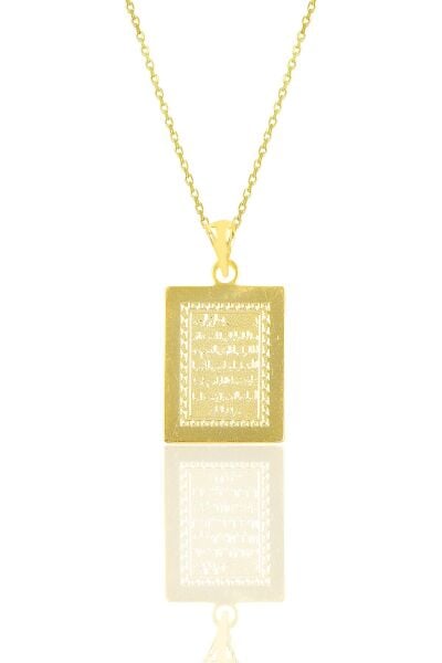 Gümüş altın yaldızlı 60 cm zincirli Ayetel kürsü yazılı plaka kolye SGTL9065GOLD