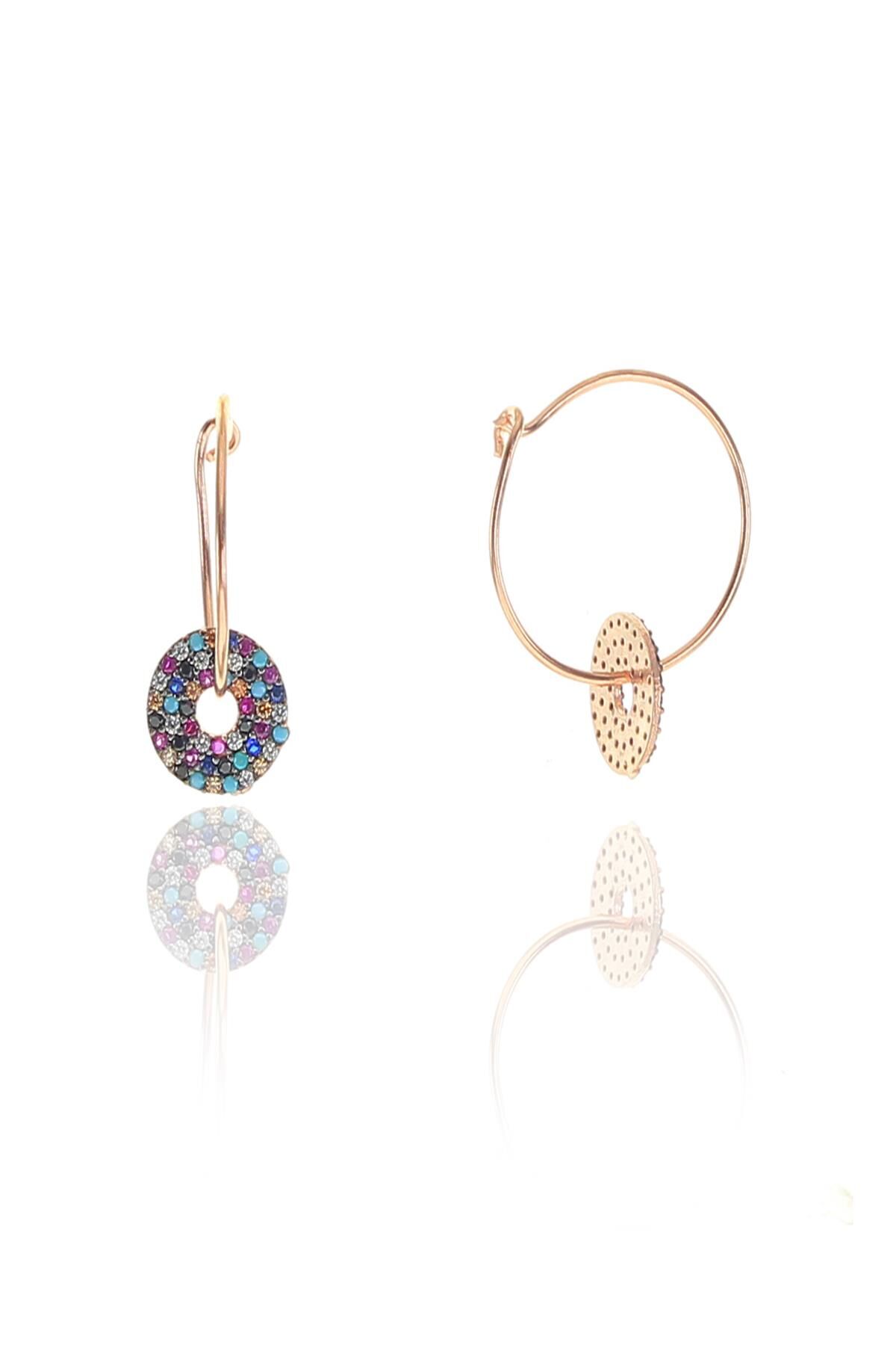 Gümüş rose mix taşlı yuvarlak halka küpe SGTL8937