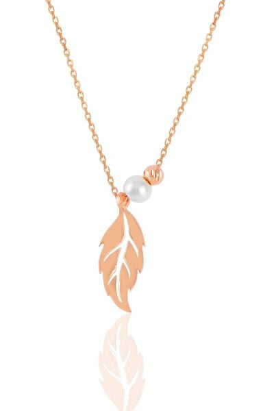 Gümüş rose incili  yaprak  kolye SGTL11421ROSE