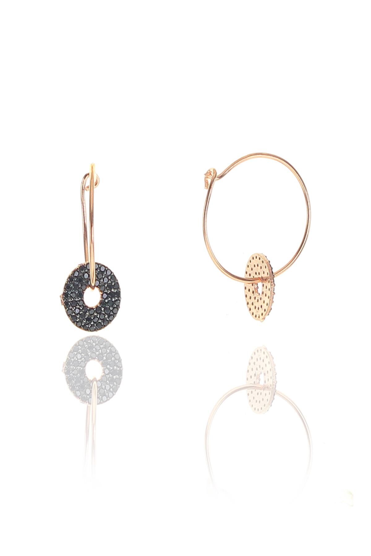 Gümüş rose oniks taşlı yuvarlak halka küpe SGTL8938