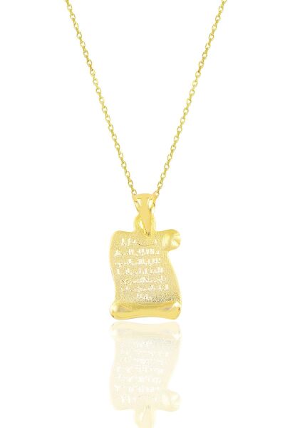 Gümüş altın yaldızlı nazar duası yazılı plaka kolye SGTL9070GOLD