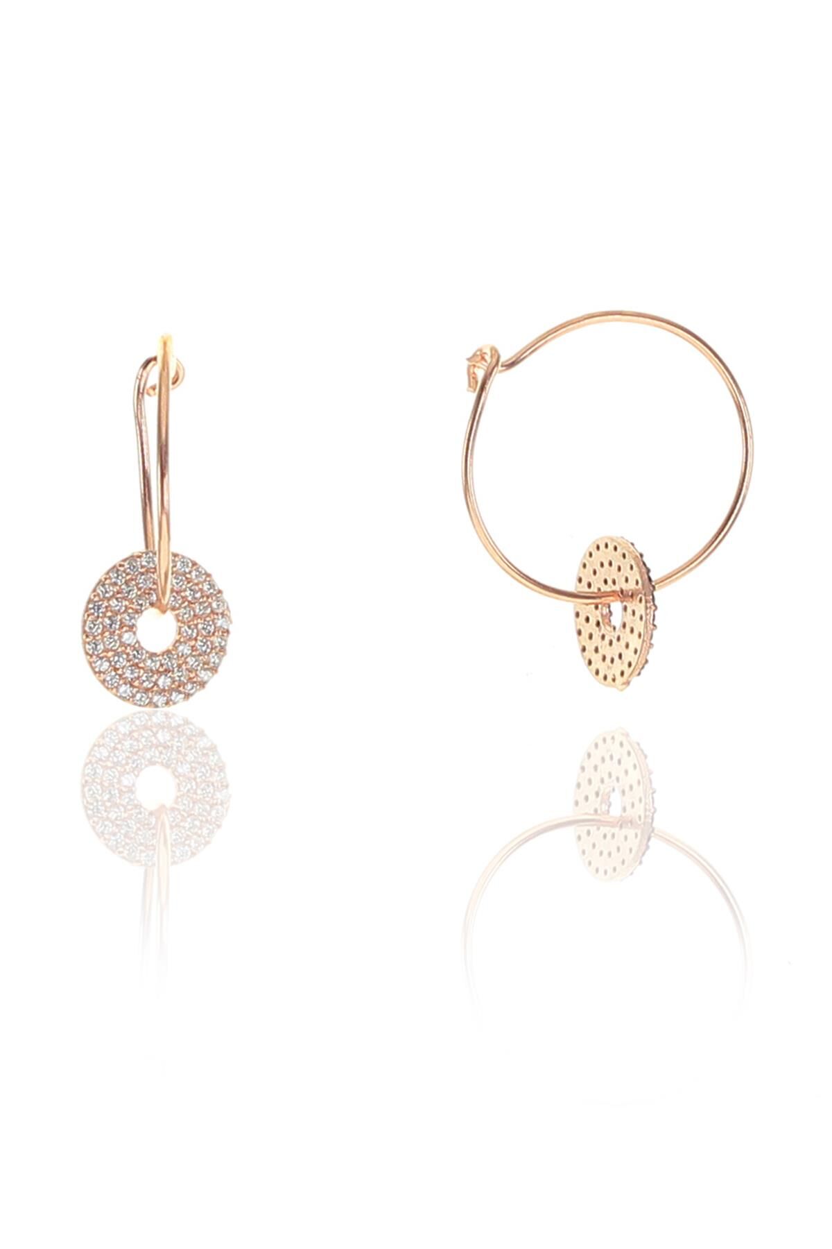 Gümüş rose zirkon taşlı yuvarlak halka küpe SGTL8939
