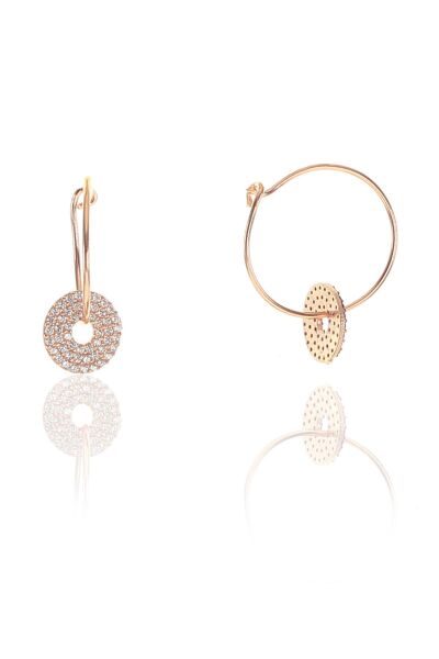 Gümüş rose zirkon taşlı yuvarlak halka küpe SGTL8939