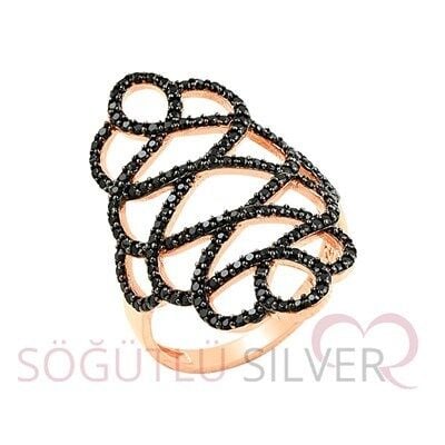 Rose siyah taşlı yüzük yüzük8203