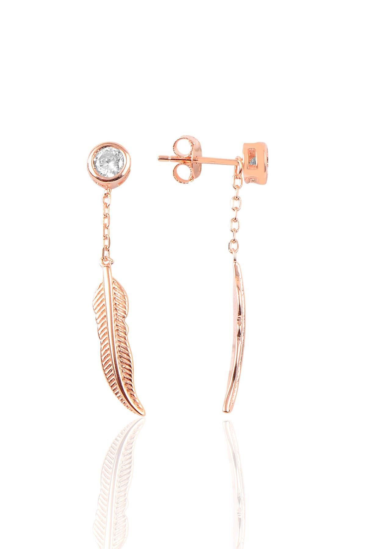 Gümüş zirkon taşlı tüy modeli küpe SGTL9183