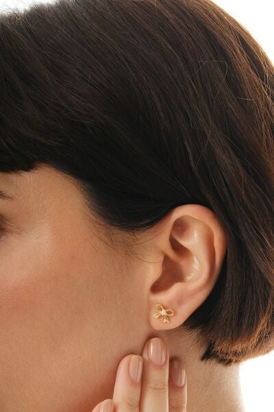 925 ayar gümüş altın yaldızlı incili fiyonk modeli küpe SGTL12829GOLD