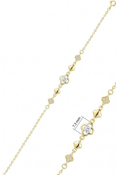 925 Ayar Gümüş Bileklik Altın Kaplama Tektaş Taşlı Yonca Çerçeveli Zirkon Bileklik - Zarif Kadın Şans Bilekliği SGTL13467GOLD