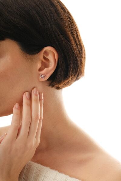 925 ayar gümüş rodyumlu incili fiyonk modeli küpe SGTL12829RODAJ