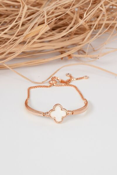 925 ayar gümüş rose sedef taşlı yonca modeli asansörlü bileklik SGTL13117BEYAZ