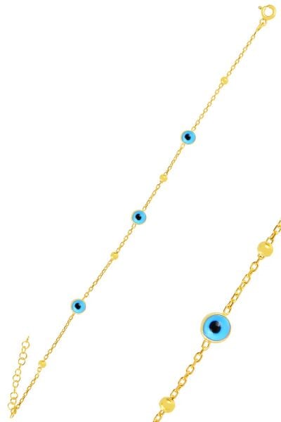 Gümüş altın yaldızlı cam göz nazarlı  çift taraflı bileklik SGTL11425GOLD