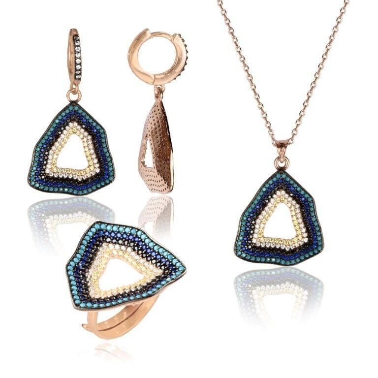 nazarlı nano turkuaz taşlı üçlü set SGTL4012