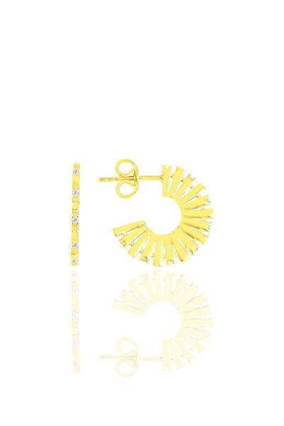 Gümüş altın yaldızlı zirkon taşlı tasarım güneş  küpe SGTL11427GOLD