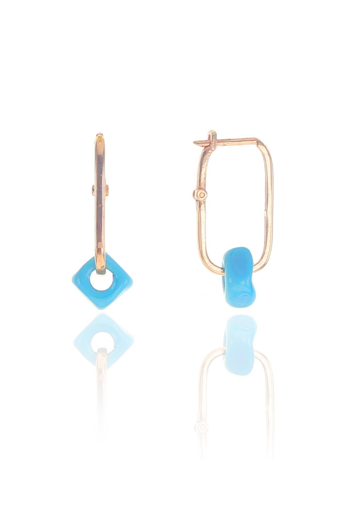 Gümüş rose  mavi boncuklu  göçmen küpe SGTL8945