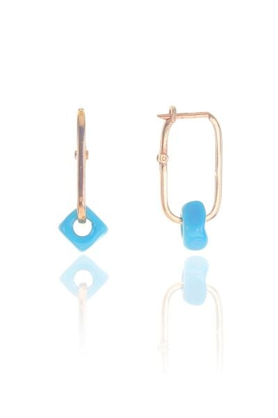 Gümüş rose  mavi boncuklu  göçmen küpe SGTL8945