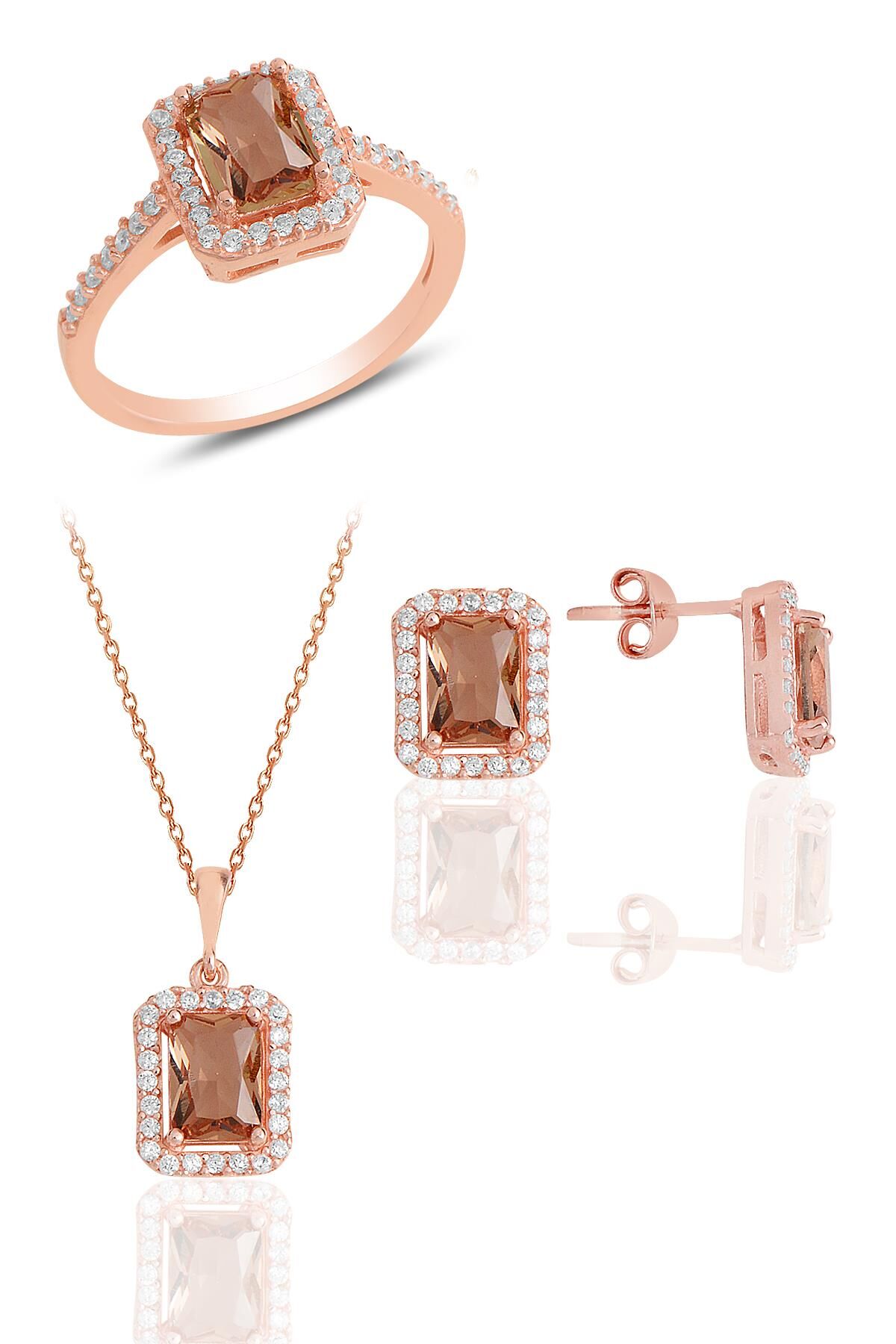 Gümüş rose, renk değiştiren zultanit taşlı baget kesim üçlü set SGTL11522ZLT