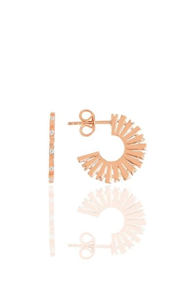 Gümüş rose zirkon taşlı tasarım güneş  küpe SGTL11427ROSE