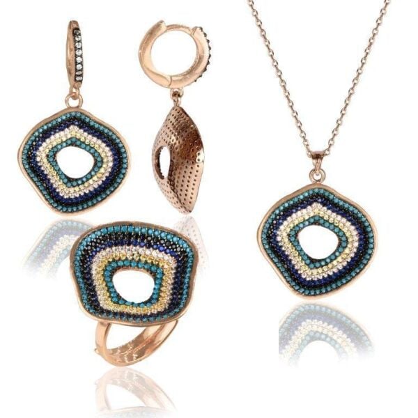 nazarlı nano turkuaz taşlı üçlü set SGTL4014