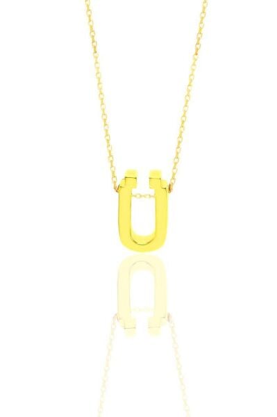 Gümüş altın yaldızlı üç boyutlu minimal ü harf kolye SGTL11180-U