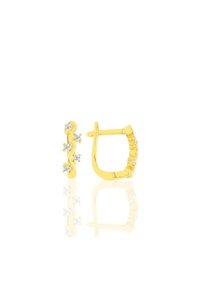 Gümüş altın yaldızlı zirkon taşlı dalgalı klipsli j küpe  SGTL11428GOLD