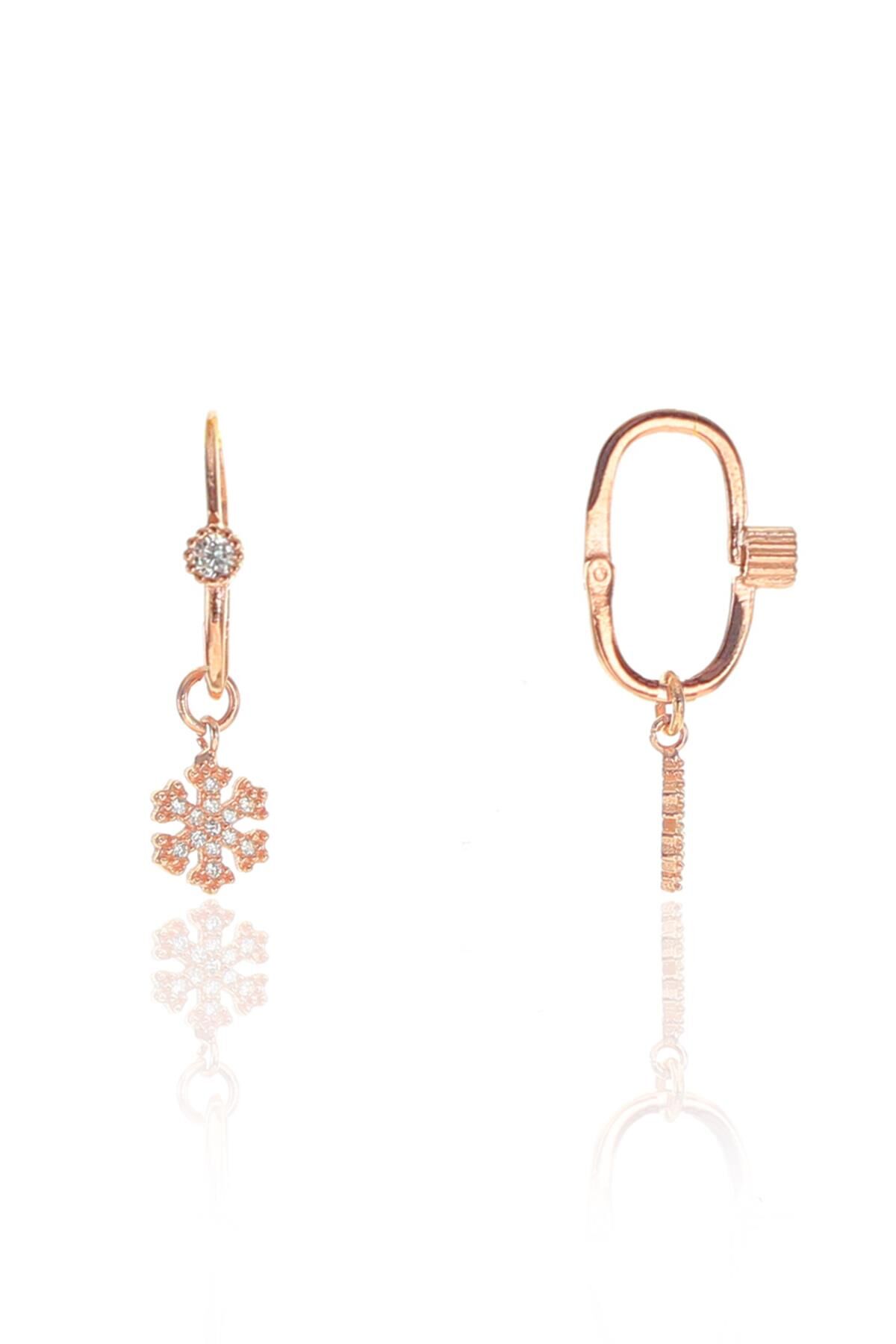 Gümüş rose zirkon taşlı  kar tanesi göçmen küpe SGTL8947