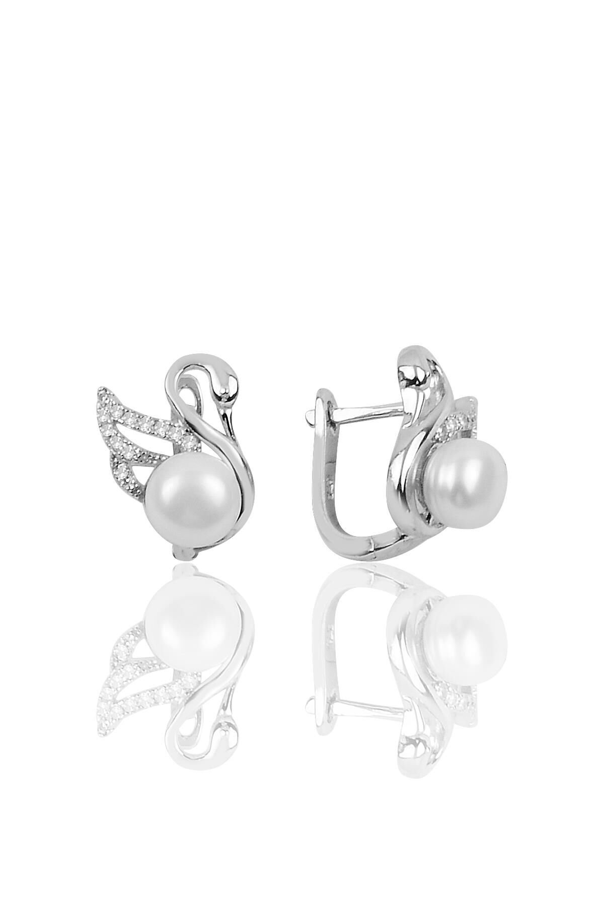 Gümüş kuğu modeli inci taşlı küpe SGTL10105KUPE SGTL10105KUPE