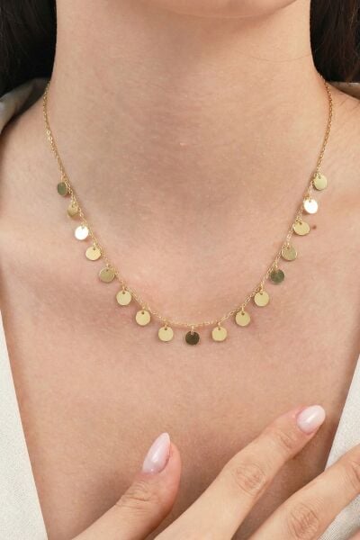 Gümüş Altın Yaldızlı Pullu Kolye SGTL6993