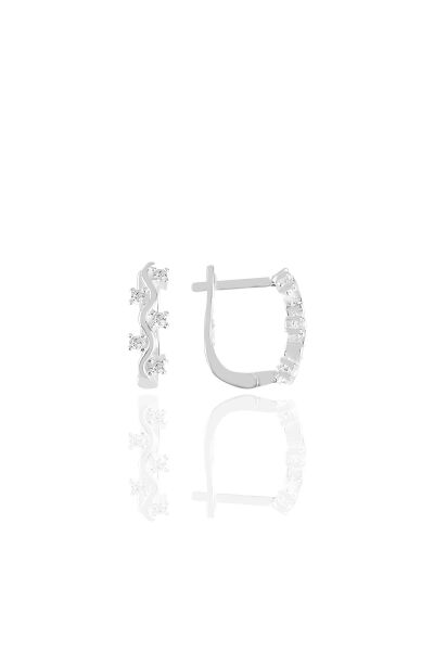 Gümüş  zirkon taşlı dalgalı klipsli j küpe  SGTL11428RODAJ