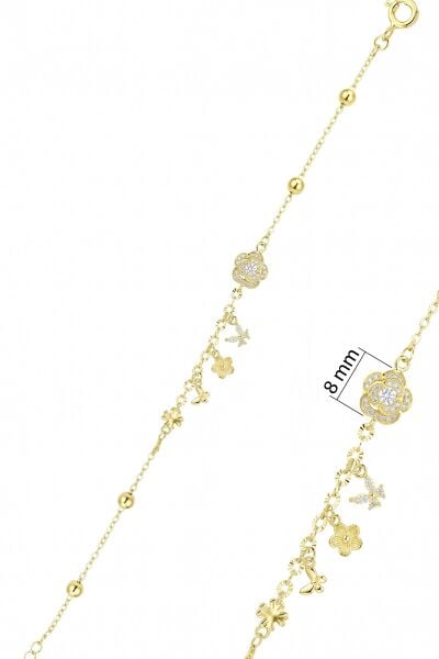 925 Ayar Gümüş Bileklik Altın Kaplama Katmanlı Gül Ve Sallantılı Kelebek Figürlü Charmlı Zirkon Bileklik Şık Kadın Şans Bilekliği SGTL13471GOLD