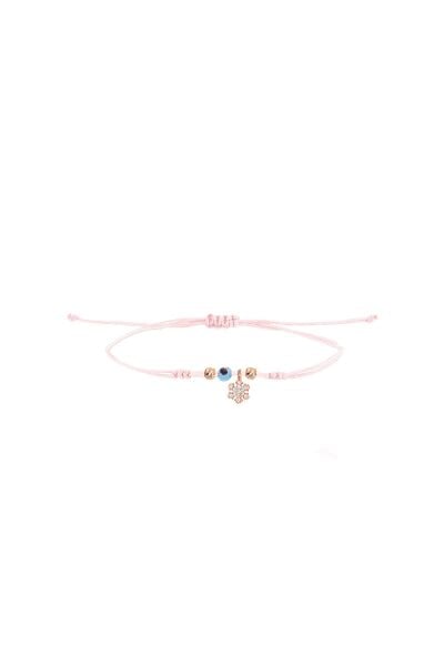 Gümüş rose nazarlı kar tanesi  pembe ipli şans bileklik SGTL12468ROSE