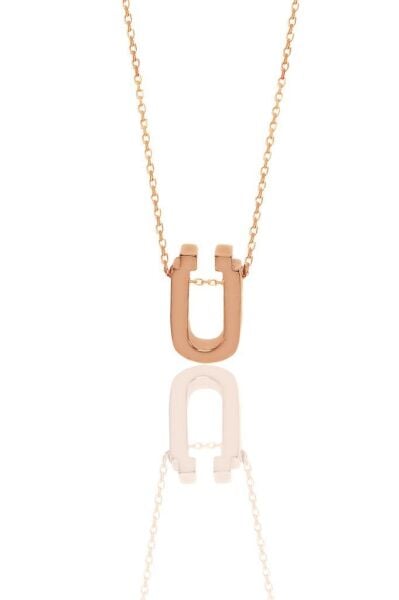 Gümüş rose üç boyutlu minimal  ü  harf kolye SGTL11182-U