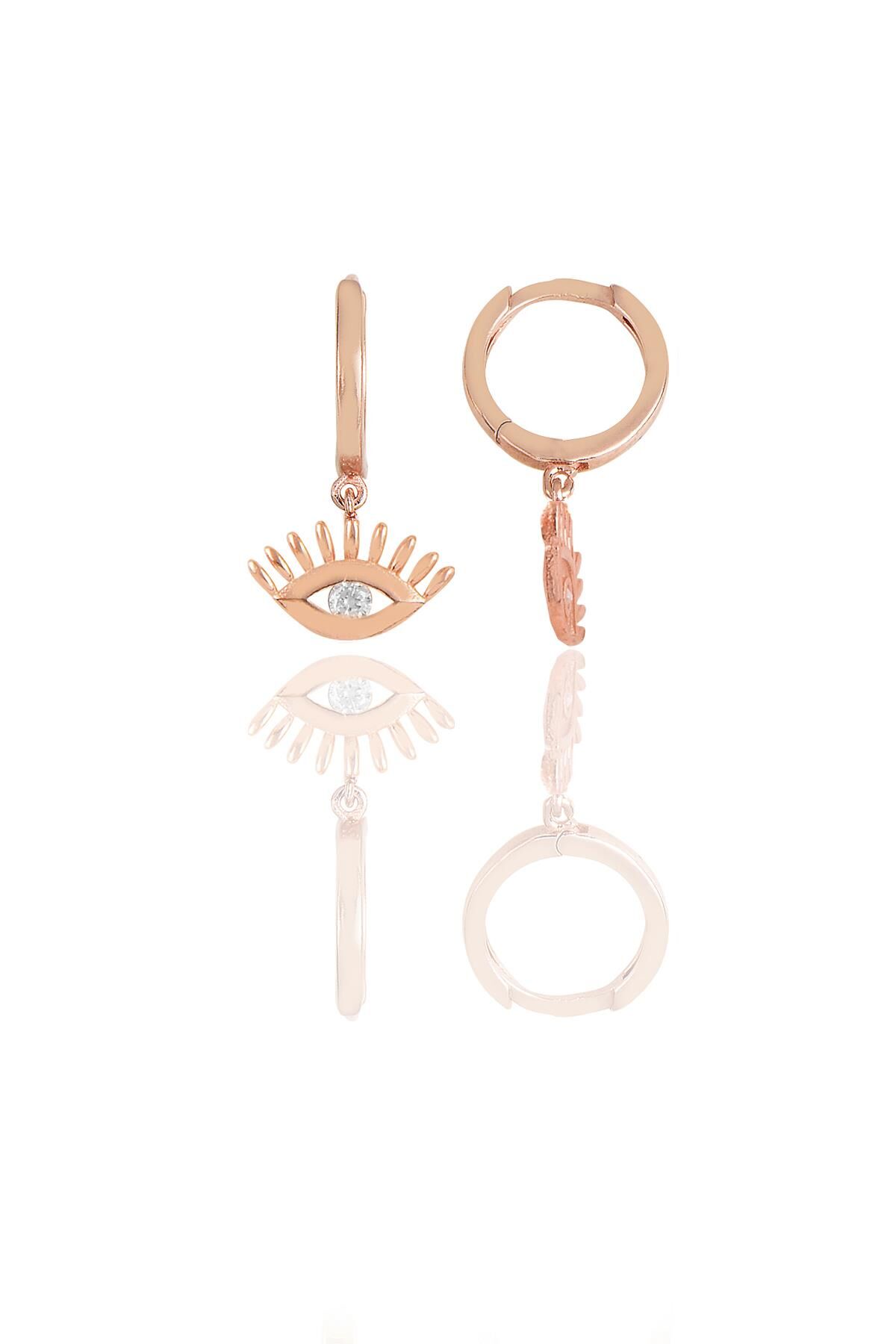 Gümüş rose zirkon taşlı kirpikli göz küpe SGTL11549ROSE