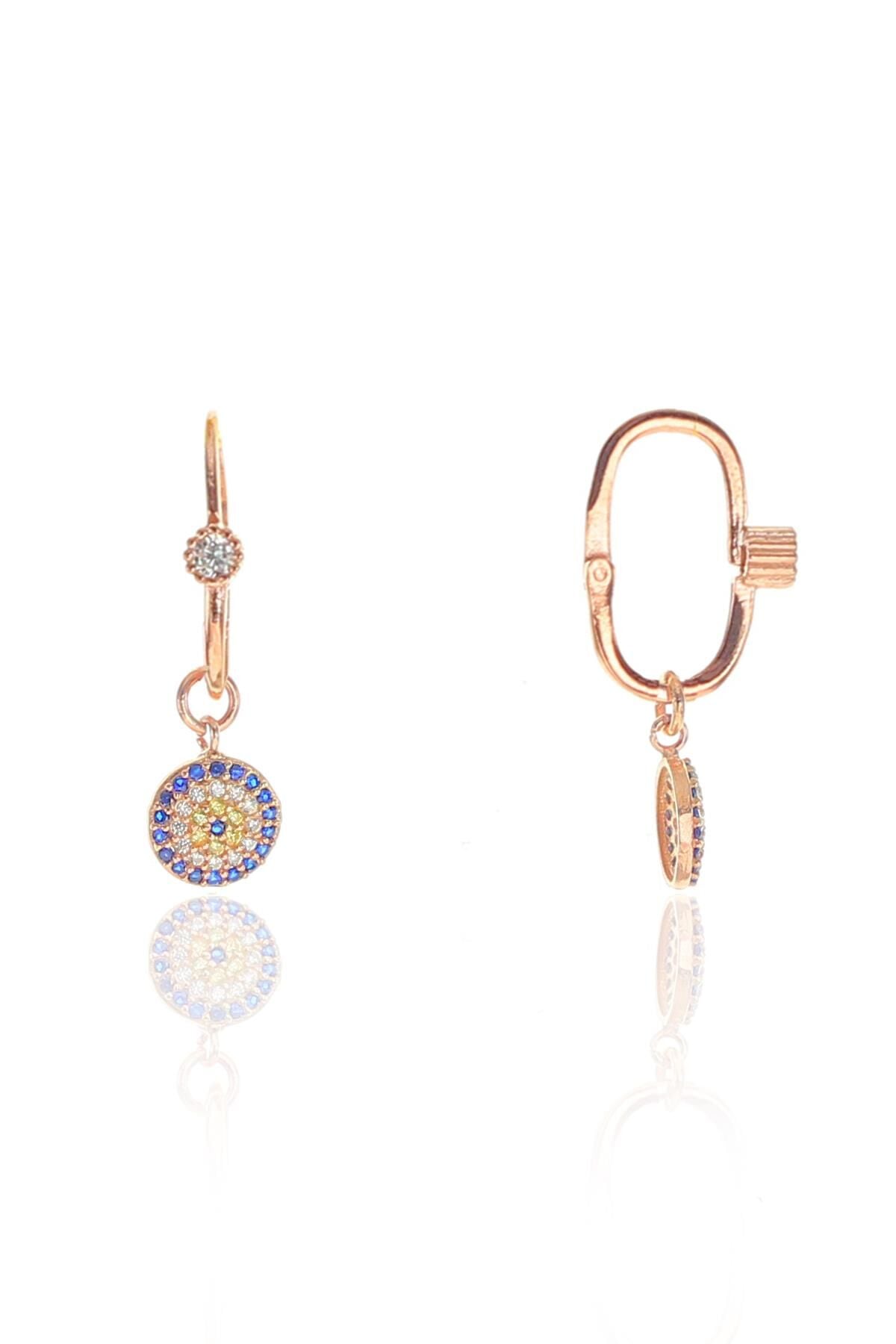 Gümüş rose zirkon taşlı  nazar boncuk göçmen küpe SGTL8949