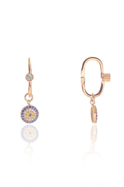 Gümüş rose zirkon taşlı  nazar boncuk göçmen küpe SGTL8949