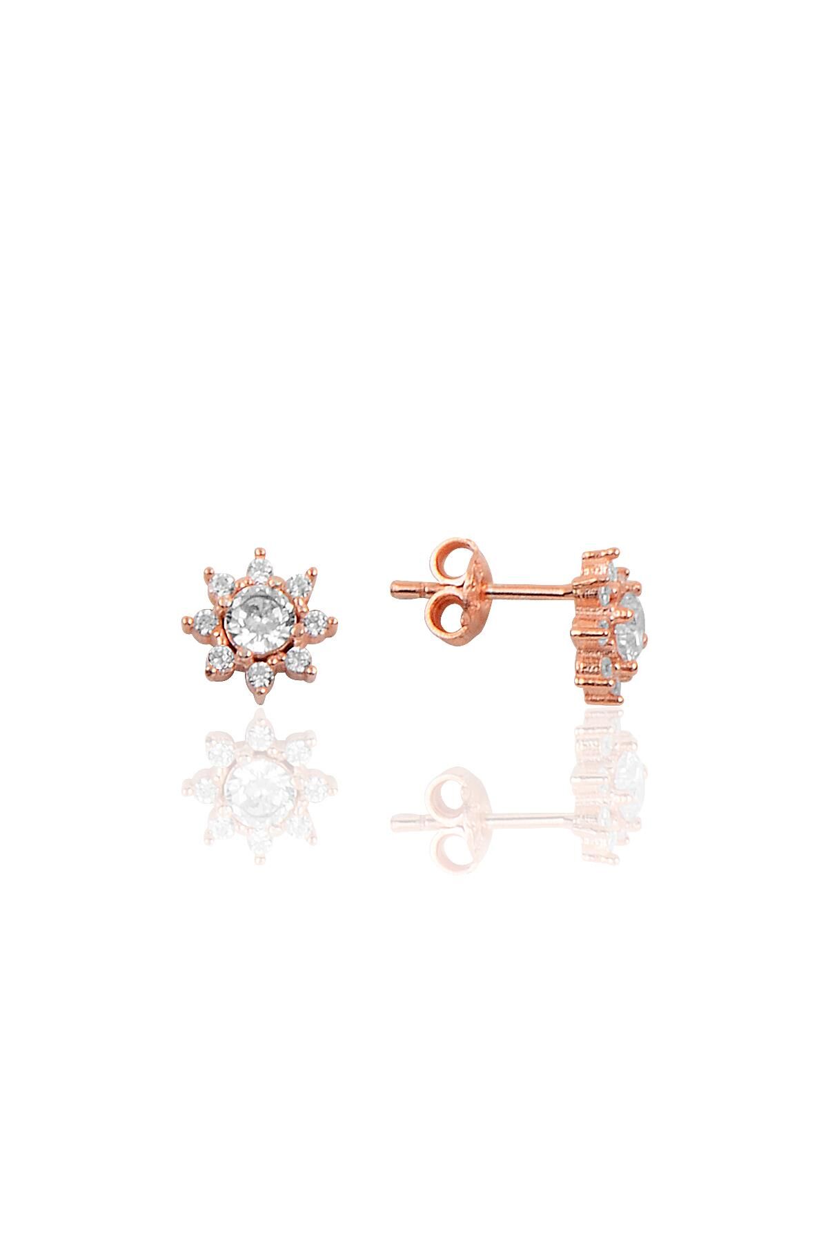 Gümüş zirkon taşlı çiçek modeli küpe SGTL10106ROSE SGTL10106ROSE