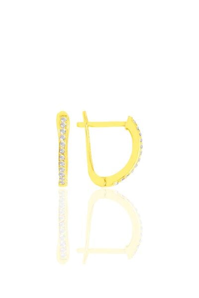 Gümüş altın yaldızlı  zirkon  sıra taşlı  klipsli j küpe  SGTL11429GOLD