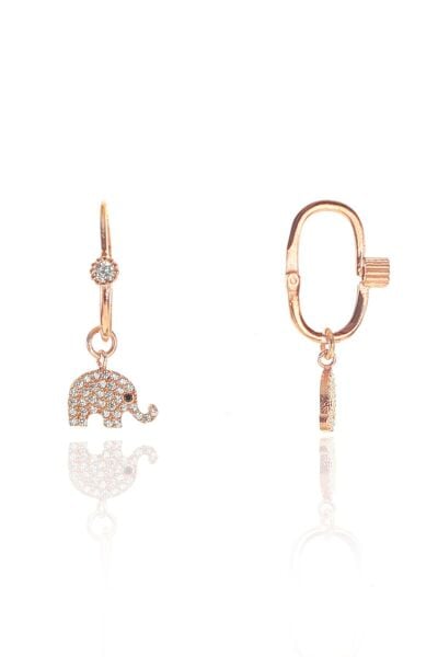 Gümüş rose zirkon taşlı  fil göçmen küpe SGTL8950