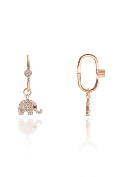 Gümüş rose zirkon taşlı  fil göçmen küpe SGTL8950