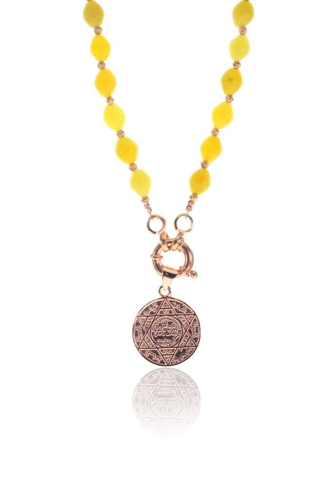 Sarı renkli doğal taşlı kolye SGTL8375