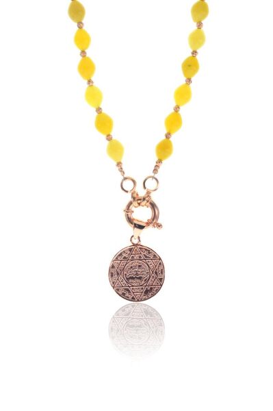 Sarı renkli doğal taşlı kolye SGTL8375