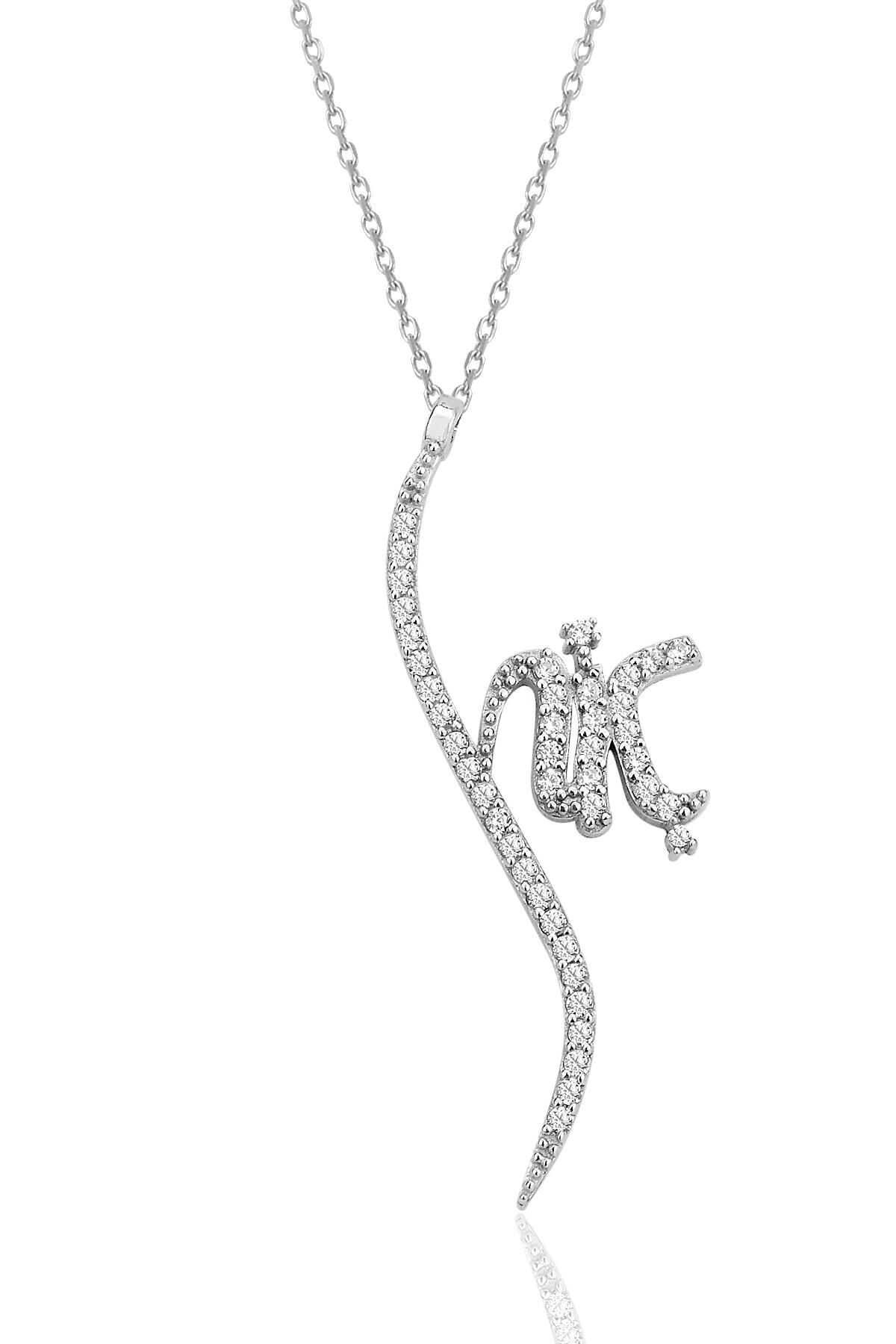 Gümüş rodyumlu zirkon taşlı HİÇ yazılı kolye SGTL12281RODAJ