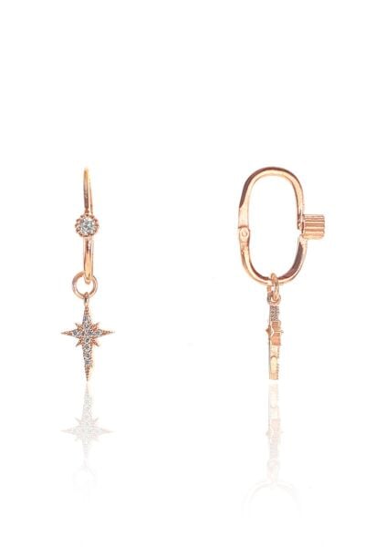 Gümüş rose zirkon taşlı  kutup yıldızı göçmen küpe SGTL8951