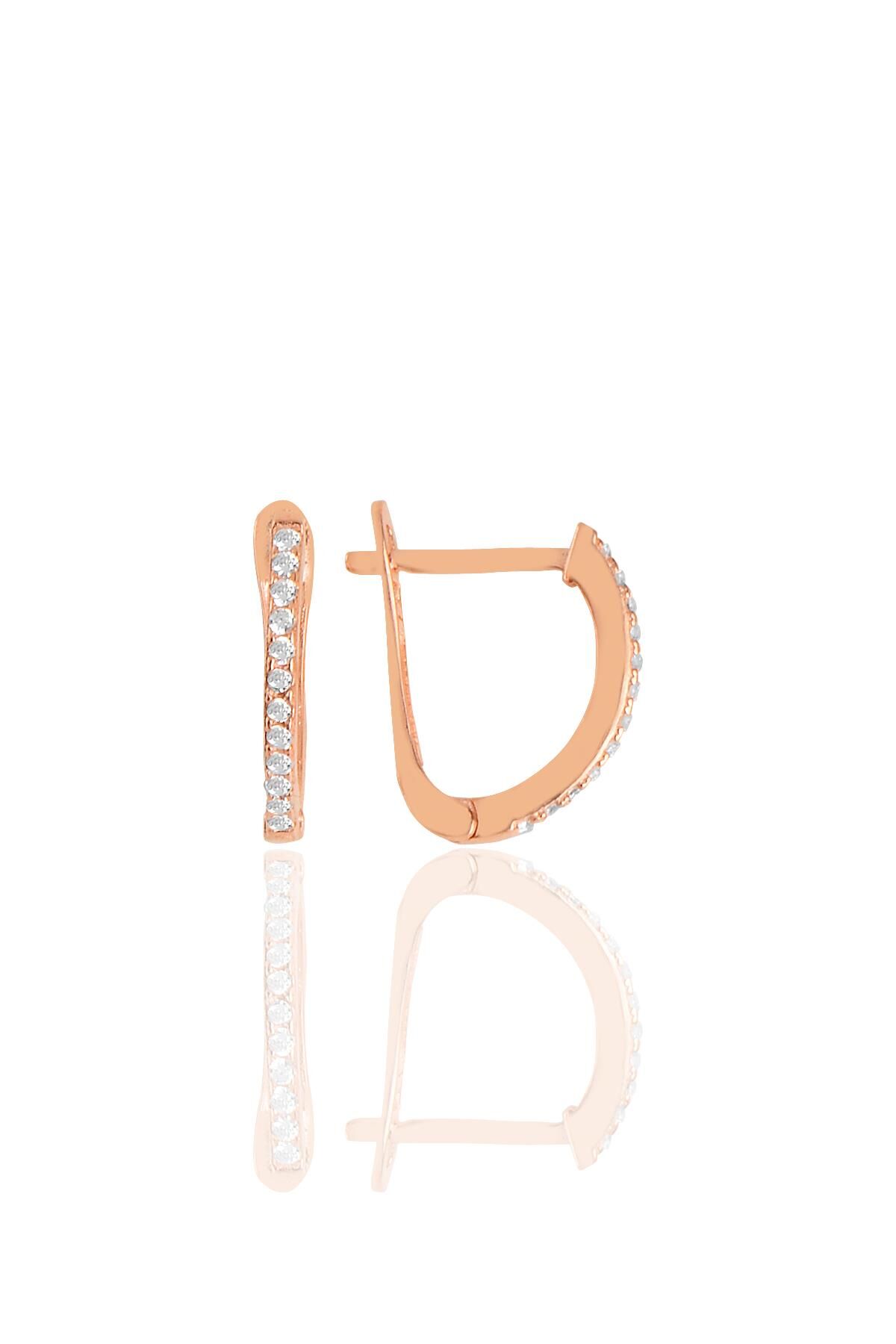 Gümüş  rose zirkon  sıra taşlı  klipsli j küpe  SGTL11429ROSE
