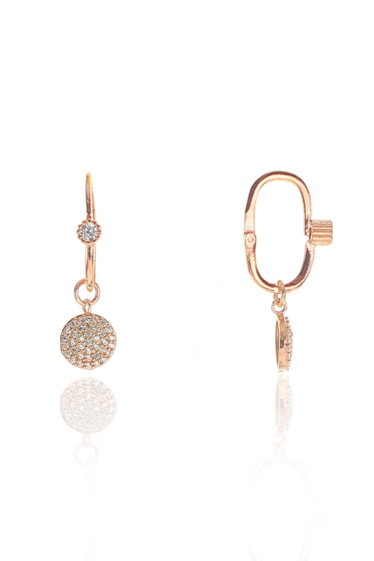 Gümüş rose zirkon taşlı yuvarlak göçmen küpe SGTL8952