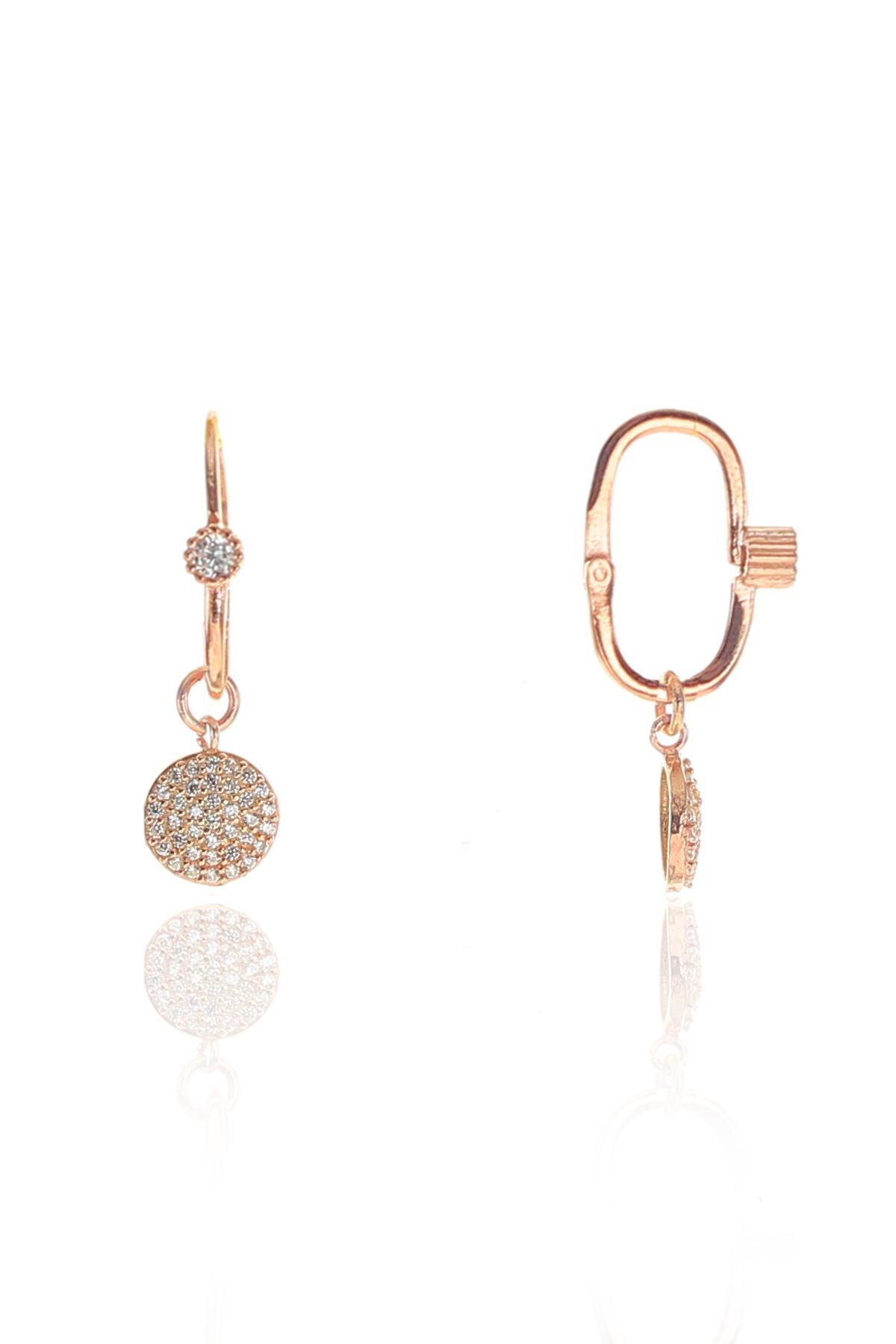 Gümüş rose zirkon taşlı yuvarlak göçmen küpe SGTL8952