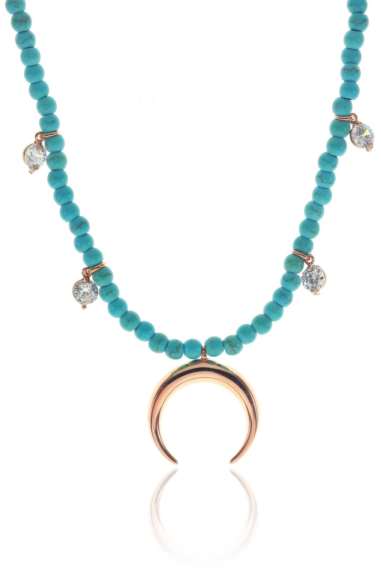 Turkuaz taşlı ters hilal kolye SGTL8377